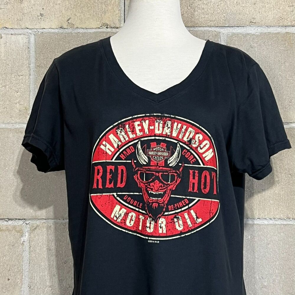 Harley-Davidson Womens XL Red Hot Motor Oil Graphic Tee Atlantic City NJ Black V